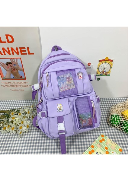 Mor Tarzı Aksesuarlarla 2022 Kadın Seyahat Sırt Çantası Kadın Çok Cep Kolej Su Geçirmez Okul Çantaları Şeffaf Cep Büyük Kapasiteli Dizüstü Sırt Çantaları (Yurt Dışından)