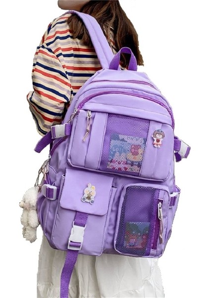 Mor Tarzı Aksesuarlarla 2022 Kadın Seyahat Sırt Çantası Kadın Çok Cep Kolej Su Geçirmez Okul Çantaları Şeffaf Cep Büyük Kapasiteli Dizüstü Sırt Çantaları (Yurt Dışından) fiyatları