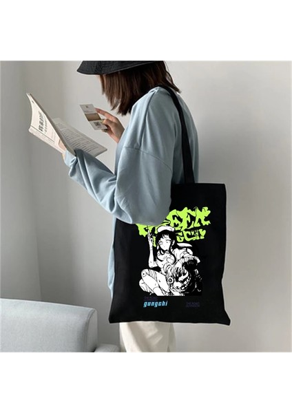 Siyah Stil Harajuku Anime Grafik Bayanlar Alışveriş Çantası Çanta Kawaii Kumaş Kanvas Bez Çantalar Kadın Y2K Yeniden Kullanılabilir Omuz Alışveriş Çantaları Сумка (Yurt Dışından) modelleri