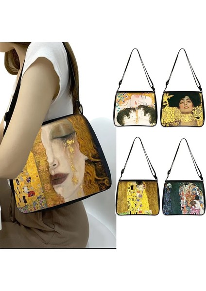 YXBMINGHUA07X Stili 20CMX24CM Gustav Klimt Yağlıboya Omuz Çantası Öpücük Gözyaşı La Virgen Debriyaj Kadın Rahat Çanta Kız Messenger Çanta Tuval Crossbody Çanta (Yurt Dışından) modelleri