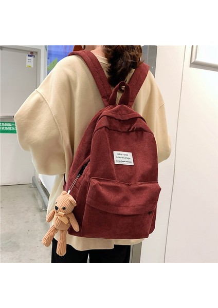 Ayı Kolye Tarzı Retro Kadın Sırt Çantası Moda Lise Üniversite Öğrencileri Kitap Çantası Basit Kadife Kadın Sırt Çantaları Büyük Kapasiteli Çantalar Sırt Çantası (Yurt Dışından) fırsatları