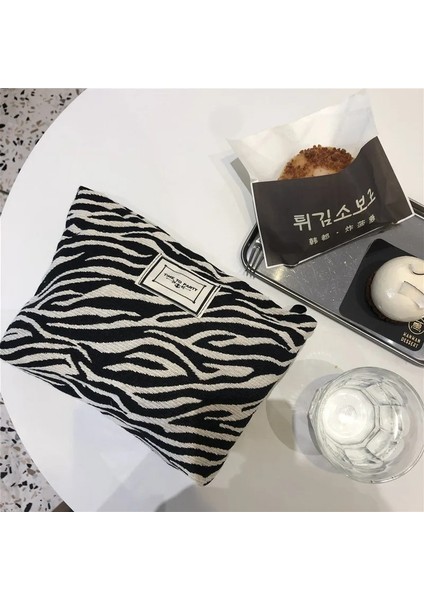 No.1 Tarzı Fudeam Moda Zebra Kadın Kozmetik Çantası Tuvalet Depolama Seyahat Debriyaj Tuval Kadın Büyük Kapasiteli Fermuar Makyaj Çantası Organize (Yurt Dışından)