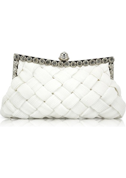 Beyaz Stil Beyaz Saten Gelin Akşam Balo Debriyaj Çanta Çanta (Yurt Dışından)