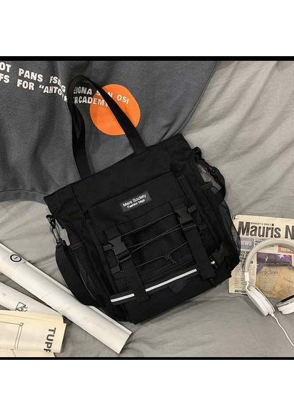 Siyah Stil Yeni Gerçek Fotoğraf Kanvas Çanta Sevimli Joker Kız Omuz Çantası Öğrenci Sınıfı Orman Postacı Çantası Messenger Çanta (Yurt Dışından)