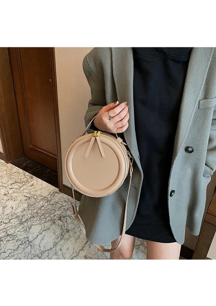 Siyah Stil 20X8X20 Batı Tarzı Retro Küçük Yuvarlak Çanta Ew Moda Kadın Tasarımcı Sonbahar ve Kış Postacı Çantası Yüksek Duygusu (Yurt Dışından)