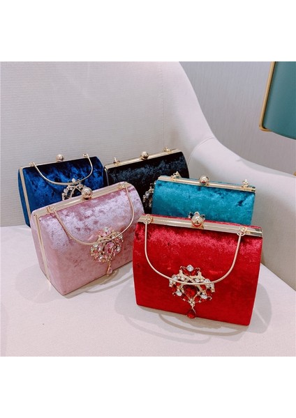 Pembe Stil Yeni Lüks Tasarım Kutulu Akşam Çanta Kadife Retro Kare Çanta Kadın Elmas Debriyaj Çanta Altın Düğün Çanta (Yurt Dışından) fiyatları