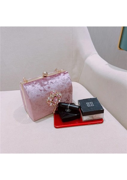 Pembe Stil Yeni Lüks Tasarım Kutulu Akşam Çanta Kadife Retro Kare Çanta Kadın Elmas Debriyaj Çanta Altın Düğün Çanta (Yurt Dışından) modelleri