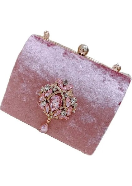 Pembe Stil Yeni Lüks Tasarım Kutulu Akşam Çanta Kadife Retro Kare Çanta Kadın Elmas Debriyaj Çanta Altın Düğün Çanta (Yurt Dışından) fırsatları