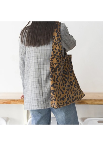 02 Sarı Stil 2021 Kadın Kadife Omuz Çantaları Retro Leopar Desen Çanta Kalın Bez Çanta Kadın Büyük Kapasiteli Kova Çanta Alışveriş Çantaları (Yurt Dışından) fırsatları