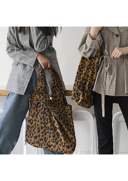 02 Sarı Stil 2021 Kadın Kadife Omuz Çantaları Retro Leopar Desen Çanta Kalın Bez Çanta Kadın Büyük Kapasiteli Kova Çanta Alışveriş Çantaları (Yurt Dışından) indirimleri