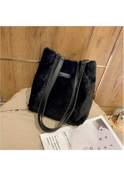 Siyah Stil Kış Peluş Mini Çanta Yeni Leopar Baskı Etikel Omuz Kova Çantaları Kadınlar Için Çile Büyük Kapasiteli Kadife Shopper Koltukaltı Çantası (Yurt Dışından)