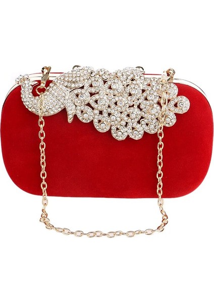 Gül Kırmızı Tarzı Yeni Moda Elmas Tavuskuşu Akşam Çantaları Kadife Kadın Zincir Omuz Çantası Zarif Gün El Çantaları Düğün Parti Çanta Çantalar (Yurt Dışından) modelleri