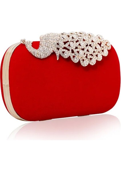 Gül Kırmızı Tarzı Yeni Moda Elmas Tavuskuşu Akşam Çantaları Kadife Kadın Zincir Omuz Çantası Zarif Gün El Çantaları Düğün Parti Çanta Çantalar (Yurt Dışından) fırsatları