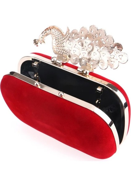 Gül Kırmızı Tarzı Yeni Moda Elmas Tavuskuşu Akşam Çantaları Kadife Kadın Zincir Omuz Çantası Zarif Gün El Çantaları Düğün Parti Çanta Çantalar (Yurt Dışından) indirimleri