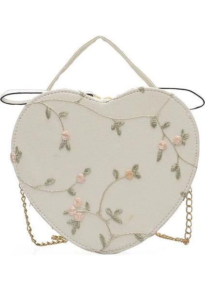 Beyaz Kalp Stili Kadın Omuz Çantaları Tasarımcı Çantalar Kadın Modası Dantel Taze Çanta Crossbody Çanta Düz Renk Küçük Yuvarlak Çanta Debriyaj (Yurt Dışından)
