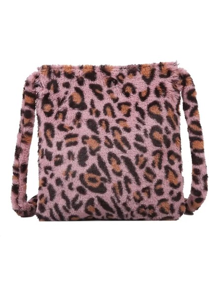 Pembe Tarzı 29X26X2CM Wome Için Retro Leopar Baskı Crossbody Çanta Sonbahar Kış Peluş Yumuşak Omuz Messenger Çanta Çanta Kabarık Sıcak Kürk Çanta (Yurt Dışından)