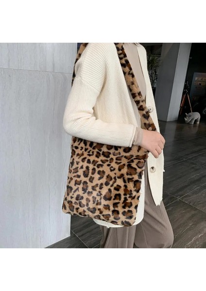 Pembe Tarzı 29X26X2CM Wome Için Retro Leopar Baskı Crossbody Çanta Sonbahar Kış Peluş Yumuşak Omuz Messenger Çanta Çanta Kabarık Sıcak Kürk Çanta (Yurt Dışından) fiyatları