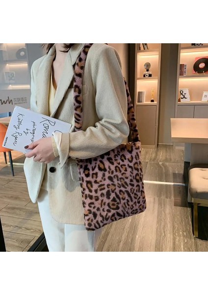 Pembe Tarzı 29X26X2CM Wome Için Retro Leopar Baskı Crossbody Çanta Sonbahar Kış Peluş Yumuşak Omuz Messenger Çanta Çanta Kabarık Sıcak Kürk Çanta (Yurt Dışından) fırsatları
