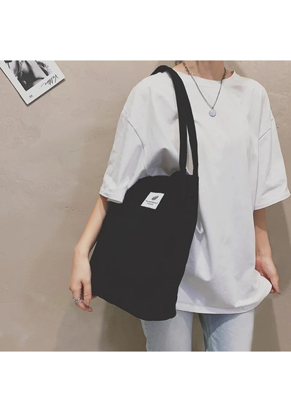 Siyah 1 Stil Womeorduroy Snap Düğmesi Omuz Çantası Için Çantalar Büyük Kapasiteli Yeniden Kullanılabilir Alışveriş Çantası Edebi Toka Tote Kadın Çantaları (Yurt Dışından) modelleri