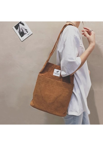 Siyah 1 Stil Womeorduroy Snap Düğmesi Omuz Çantası Için Çantalar Büyük Kapasiteli Yeniden Kullanılabilir Alışveriş Çantası Edebi Toka Tote Kadın Çantaları (Yurt Dışından) fırsatları