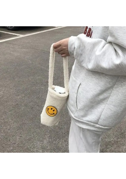 Çiçek B Tarzı Fashion Smiley Women Water Cup Shoulder Bag Soft Plush Portable Girls Student Bottle Bucket Bags Cute Cow Pattern Purse Handbags (Yurt Dışından)