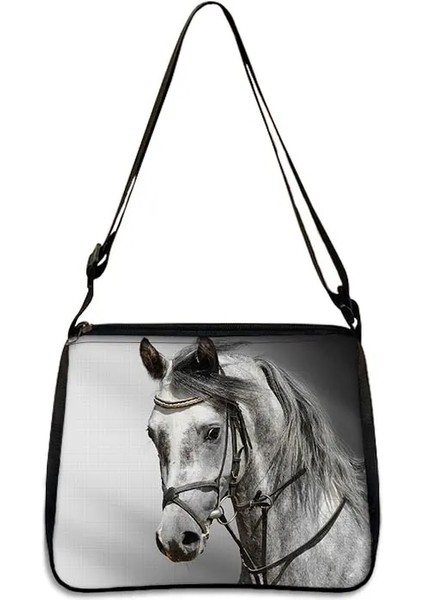 YXBMAC17CW Stili 25CMX30CM Hayvan At Baskı Omuz Çantası Kadın Eğlence Çanta Taşınabilir Kanvas Messenger Çanta Bayanlar Küçük Retro Debriyaj Kadın Çapraz Çanta (Yurt Dışından)