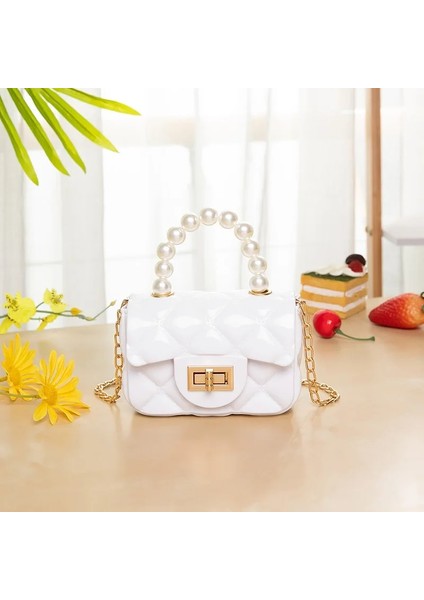 Beyaz Stil Mini Fashio Yeni Küçük Omuz Bgas Jöle Sevimli Crossbody Çanta Kadın Tote Inci Saplı Çantalar En-Hanlde-Çantaları (Yurt Dışından)