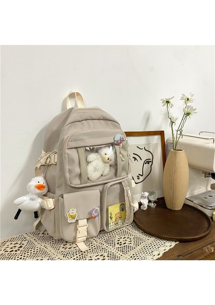 Bej Tarzı Sadece-Çanta Sevimli Kadınlar Büyük Kapasiteli Sırt Çantası Su Geçirmez Naylon Kadın Schoolbag Kolej Bayan Dizüstü Sırt Çantaları Kawaii Kız Seyahat Kitap Çantaları (Yurt Dışından)