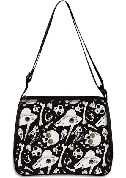 YXBWITHC07CW Stili 25CMX30CM Sevimli Siyah Kedi Cadı Messenger Çanta Kadın Çanta Tuval Koltukaltı Omuz Çantaları Büyücülük Kafatası Kız Gotik Crossbody Çanta Hediye (Yurt Dışından)