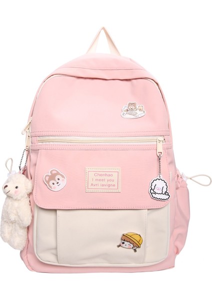 Pembe Stil Ayı Kolye ile Trendy Kadınlar Sevimli Sırt Çantası Naylon Kadın Harajuku Okul Çantası Kolej Kitap Bayan Rozeti Sırt Çantası Kawaii Moda Kız Çantası Öğrenci Yeni (Yurt Dışından)