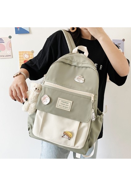 Pembe Stil Ayı Kolye ile Trendy Kadınlar Sevimli Sırt Çantası Naylon Kadın Harajuku Okul Çantası Kolej Kitap Bayan Rozeti Sırt Çantası Kawaii Moda Kız Çantası Öğrenci Yeni (Yurt Dışından)