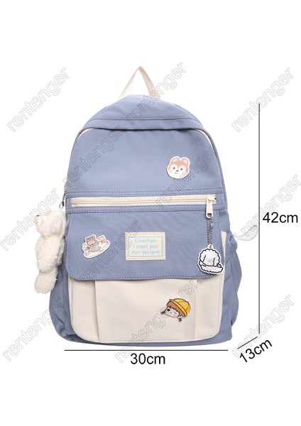 Pembe Stil Ayı Kolye ile Trendy Kadınlar Sevimli Sırt Çantası Naylon Kadın Harajuku Okul Çantası Kolej Kitap Bayan Rozeti Sırt Çantası Kawaii Moda Kız Çantası Öğrenci Yeni (Yurt Dışından)