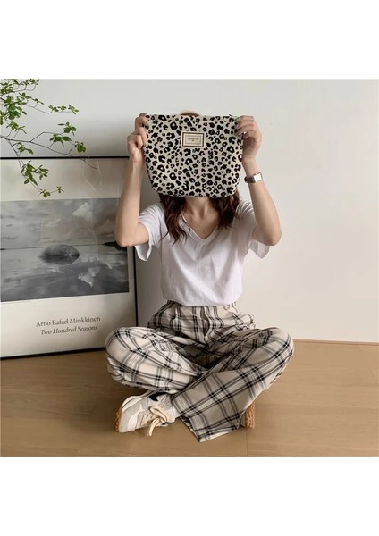 B Tarzı Moda Leopar Baskı Kozmetik Çantası Tuval Çamaşır Torbası Büyük Kapasiteli Kadın Seyahat Kozmetik Çantası Makyaj Saklama Torbaları Manşonlar (Yurt Dışından) modelleri