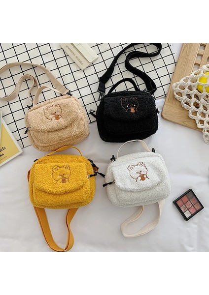Sarı Stil Kadınlar Küçük Peluş Omuz Çantası Kadın Küçük Kanvas Çapraz Vücut Çantaları Bayanlar Nakış Fermuarlı Bez Çanta Cep Telefonu Çanta Tote (Yurt Dışından) modelleri