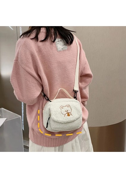 Sarı Stil Kadınlar Küçük Peluş Omuz Çantası Kadın Küçük Kanvas Çapraz Vücut Çantaları Bayanlar Nakış Fermuarlı Bez Çanta Cep Telefonu Çanta Tote (Yurt Dışından) fırsatları