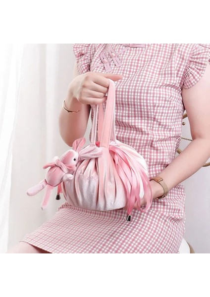 D Gri 1 Stili 50X50CM Kozmetik Çantası Moda Yuvarlak Kadife Makyaj Çantası Ipli Seyahat Makyaj Organizatör Kadın Depolama Tuvalet Seti Durumda Güzellik Kılıfı (Yurt Dışından)