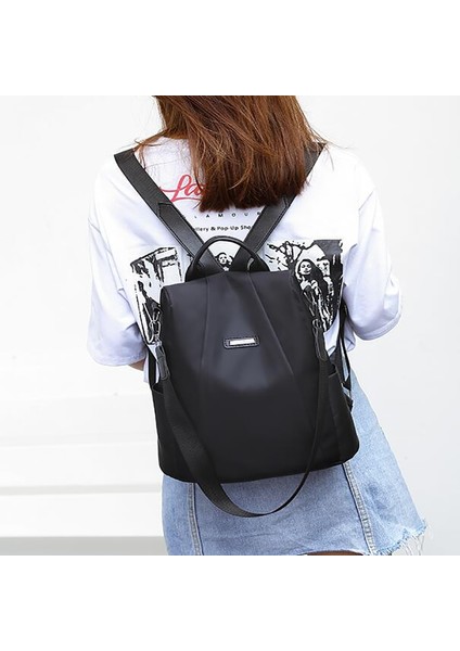 Siyah Bir Stil Kadın Hırsızlığa Karşı Sırt Çantası Su Geçirmez Kumaş Büyük Kadın Omuz Çantası Oxford Büyük Kapasiteli Basit Stil Rahat Mochila Seyahat (Yurt Dışından)