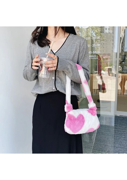 Beyaz Stil 25X14X3CM Ins Kadınlar Çiçek Baskı Kalıpçı Çanta Yeni Kış Sıcak Yumuşak Peluş Koltukaltı Çanta Leopar Zebra Inek Baskı Kabarık Bez Çantalar (Yurt Dışından) indirimleri