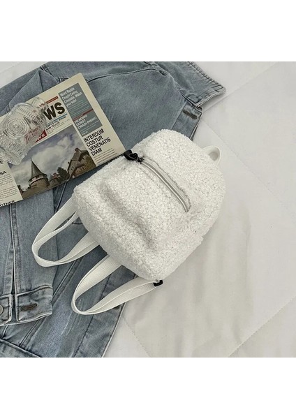 Beyaz Stil Metninizi Özelleştirin Kişiselleştirilmiş Kore Mini Sırt Çantası Kızlar Için Özel Kawaii Peluş Kadın Sırt Çantası Omuz Çantası Kış Faux Kuzu Polar Sırt Çantası (Yurt Dışından)