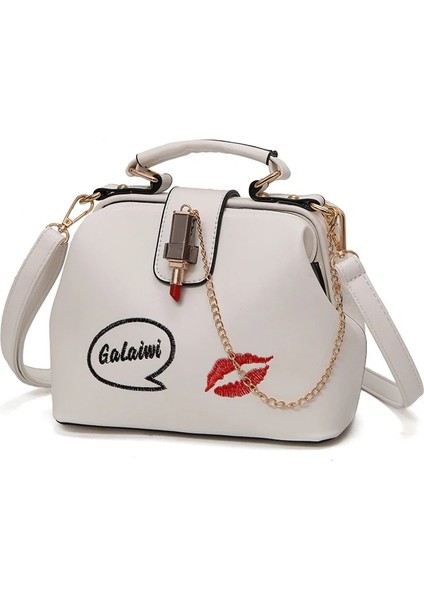 Beyaz Stil Kadın Çanta Moda Küçük Doktor Çanta Kadın Çanta Kadın Deri Messenger Omuz Çantaları Ruj Rahat Crossbody Çanta (Yurt Dışından)