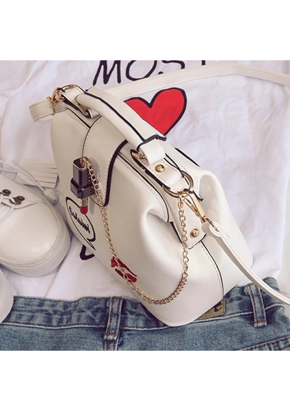 Beyaz Stil Kadın Çanta Moda Küçük Doktor Çanta Kadın Çanta Kadın Deri Messenger Omuz Çantaları Ruj Rahat Crossbody Çanta (Yurt Dışından) fırsatları