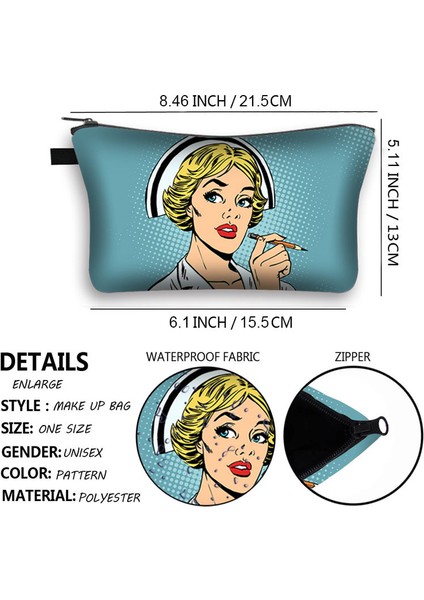 SHZBBLM91 Stili Hemşire Hastane Doktor Desen Sevimli Kozmetik Durumda Profesyonel Kadınlar Için Makyaj Çantası Moda Saklama Torbaları Çanta Fermuar Kılıfı (Yurt Dışından) fırsatları