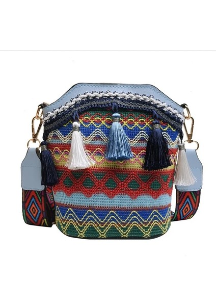 A1 Stili Rahat El Dokuma Hobo Crossbody Ettraw Çanta Kadın Çanta Retro Flap Rattan Hasır Plaj Püskül Kadın Postacı Çantaları (Yurt Dışından)