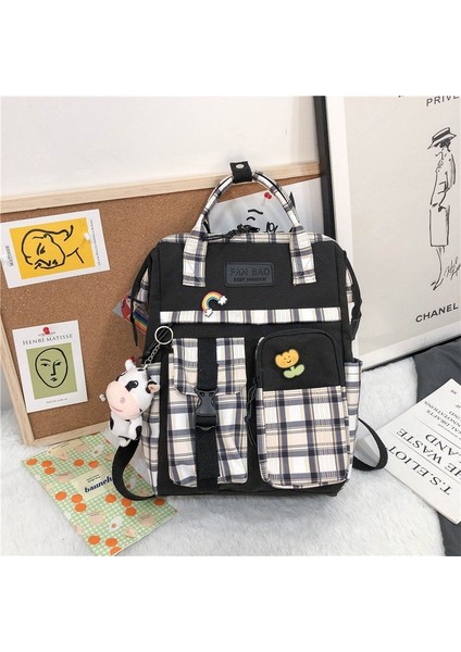 Siyah Stil Sadece-Çanta Vintage Rahat Kadın Ekose Mor Sırt Çantası Yeni Moda Siyah Inek Desen Genç Kızlar Için Seyahat Çantası Sırt Çantası Okul Çantası (Yurt Dışından)