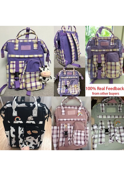 Siyah Stil Sadece-Çanta Vintage Rahat Kadın Ekose Mor Sırt Çantası Yeni Moda Siyah Inek Desen Genç Kızlar Için Seyahat Çantası Sırt Çantası Okul Çantası (Yurt Dışından) fırsatları