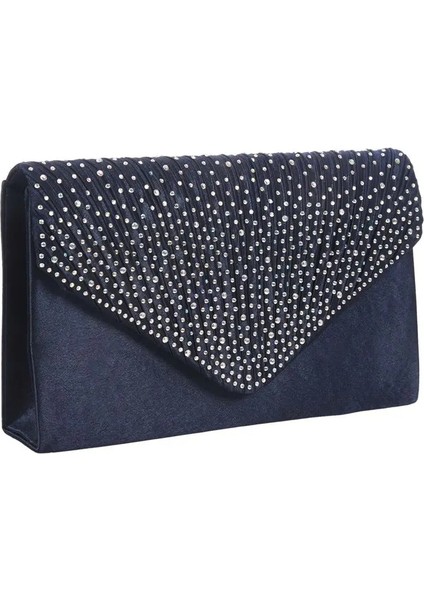 Lacivert Tarzı Bayan Ipek Yüz Elmas Kavramalar Omuz Çantası Akşam Gelin Balo Satchel Zincir Çanta (Lacivert) (Yurt Dışından)