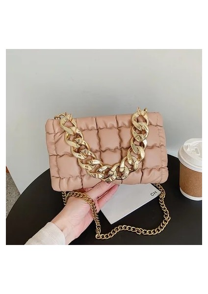 Haki Tarzı 21X8X14 Nazik Rüzgar Inci Omuz Çantası Messenger Çanta Kadın Ew Vahşi Moda Yumuşak Çanta Küçük Kare Paket (Yurt Dışından)