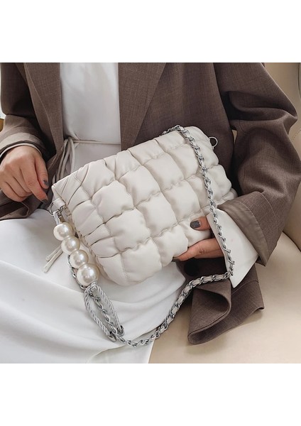 Haki Tarzı 21X8X14 Nazik Rüzgar Inci Omuz Çantası Messenger Çanta Kadın Ew Vahşi Moda Yumuşak Çanta Küçük Kare Paket (Yurt Dışından) fiyatları