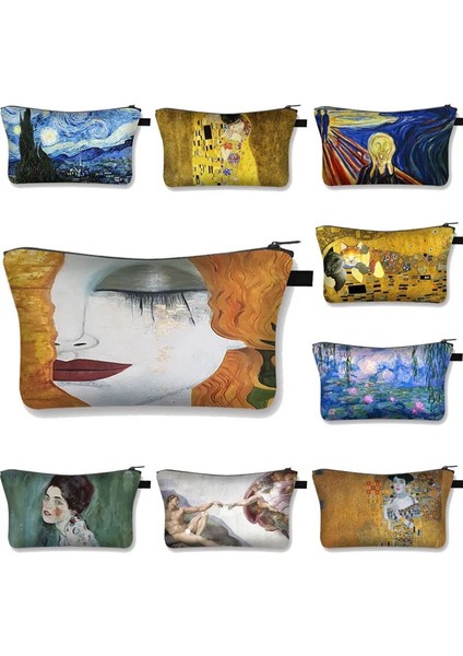 SHZBMONET11 Stili Yağlıboya Gözyaşları Öpücük Gustav Klimt Kozmetik Çantası Yıldızlı Gece Nilüfer Makyaj Çantası Kadın Kozmetik Çantası Saklama Çantası (Yurt Dışından) fiyatları