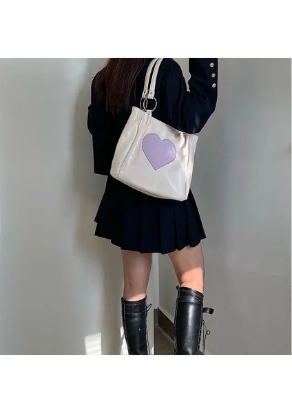 Siyah Stil 31X27X8CM Xiuya Harajuku Kawaii Omuz Çantası Kadın Japon Sevimli Kalp Lolita Tote Çanta Bayan Çanta Fermuar ile Büyük Shopper (Yurt Dışından) fırsatları